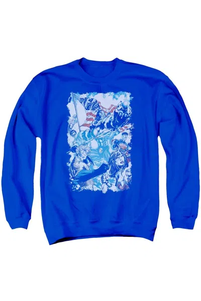 Gildan Justice League Of America American Justice Adult Crewneck Sweatshirt In Blue