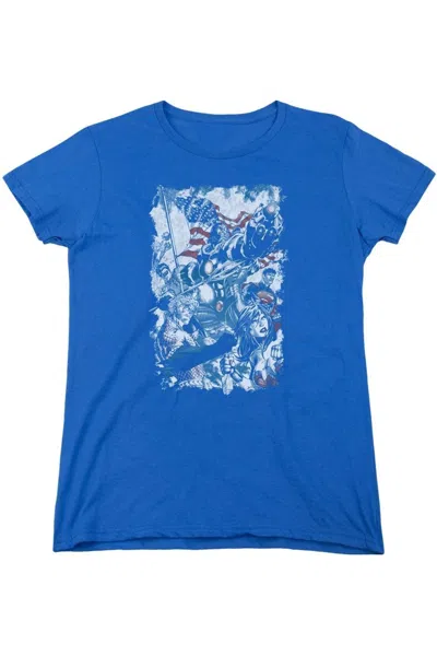 Gildan Justice League Of America American Justice Short Sleeve Womens Tee / T-shirt In Blue