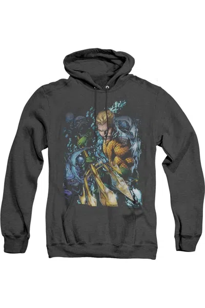 Gildan Justice League Of America Aquaman #1 Adult Heather Hoodie / Hooded Sweatshirt In Black