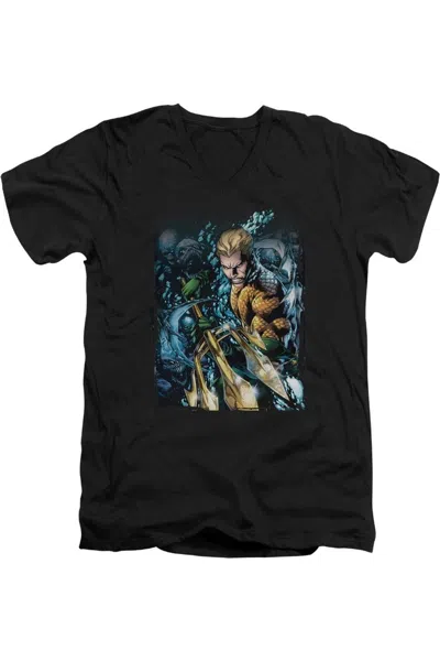 Gildan Justice League Of America Aquaman #1 Short Sleeve Adult V Neck Tee / T-shirt In Black