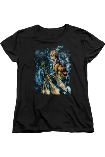 Gildan Justice League Of America Aquaman #1 Short Sleeve Womens Tee / T-shirt In Black