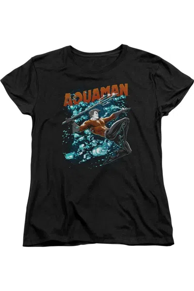 Gildan Justice League Of America Aquaman Bubbles Short Sleeve Womens Tee / T-shirt In Black