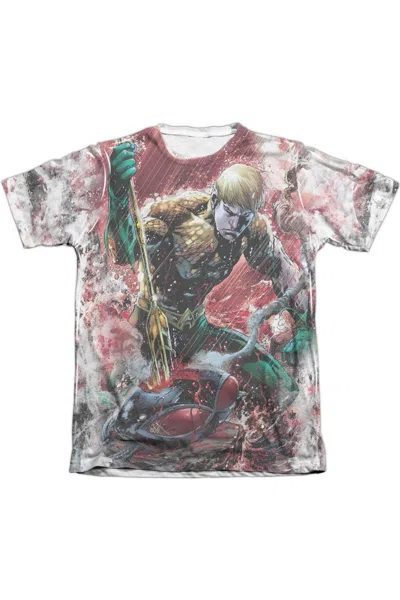Gildan Justice League Of America Aquaman Vs Manta Adult Poly/cotton Short Sleeve Tee / T-shirt In White