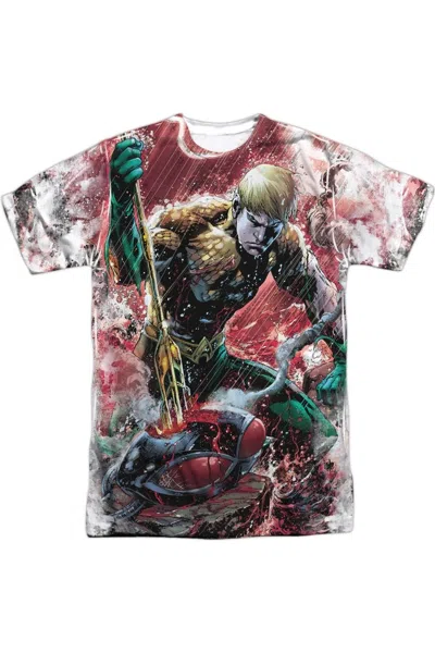 Gildan Justice League Of America Aquaman Vs Manta Short Sleeve Adult Poly Crew Tee / T-shirt In White