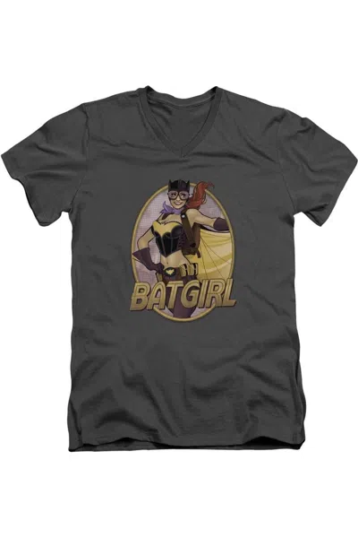 Gildan Justice League Of America Batgirl Bombshell Short Sleeve Adult V Neck Premium Cotton Tee / T-shirt In Pink