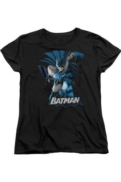 Gildan Justice League Of America Batman Blue & Gray Short Sleeve Womens Tee / T-shirt In Black