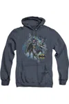 Gildan Justice League Of America Batman Collage Adult Heather Hoodie / Hooded Sweatshirt In Blue