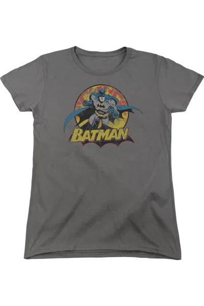 Gildan Justice League Of America Batman Rough Distress Short Sleeve Womens Tee / T-shirt In Gray
