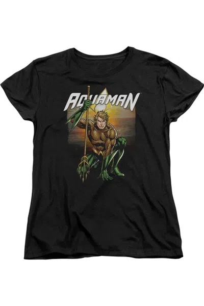 Gildan Justice League Of America Beach Sunset Short Sleeve Womens Tee / T-shirt In Black