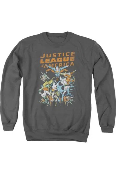 Gildan Justice League Of America Big Group Adult Crewneck Sweatshirt In Gray