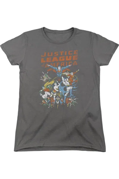Gildan Justice League Of America Big Group Short Sleeve Womens Tee / T-shirt In Gray