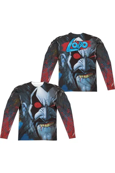 Gildan Justice League Of America Bit Lip (front/back Print) Long Sleeve Adult Poly Crew Tee / T-shirt In Blue
