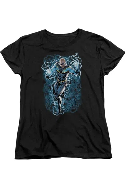 Gildan Justice League Of America Black Lightning Bolts Short Sleeve Womens Tee / T-shirt
