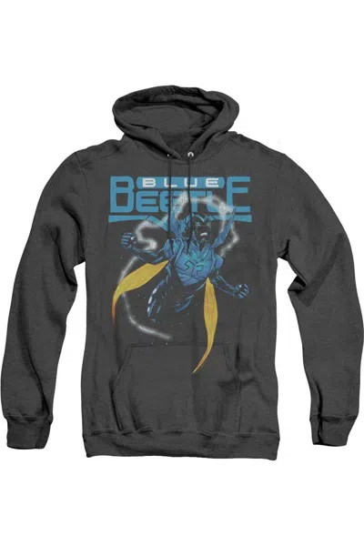Gildan Justice League Of America Blue Beetle Adult Heather Hoodie / Hooded Sweatshirt In Black