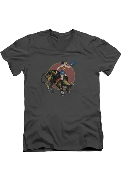 Gildan Justice League Of America Bull Rider Short Sleeve Adult V Neck Premium Cotton Tee / T-shirt In Pink