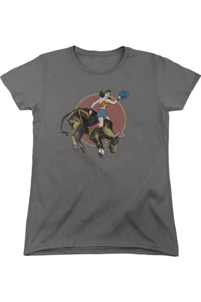 Gildan Justice League Of America Bull Rider Short Sleeve Womens Tee / T-shirt In Gray