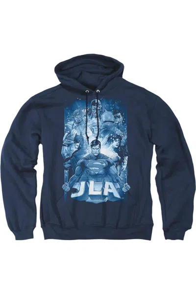Gildan Justice League Of America Burst Adult Pull Over Hoodie / Hooded Sweatshirt In Blue