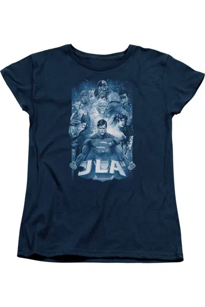 Gildan Justice League Of America Burst Short Sleeve Womens Tee / T-shirt In Blue