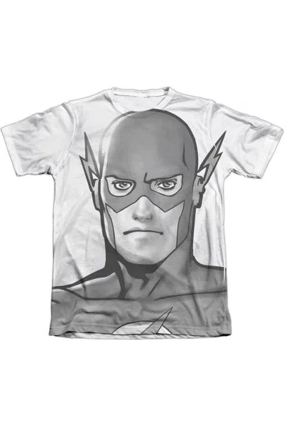 Gildan Justice League Of America Bw Flash Head Adult Poly/cotton Short Sleeve Tee / T-shirt In White