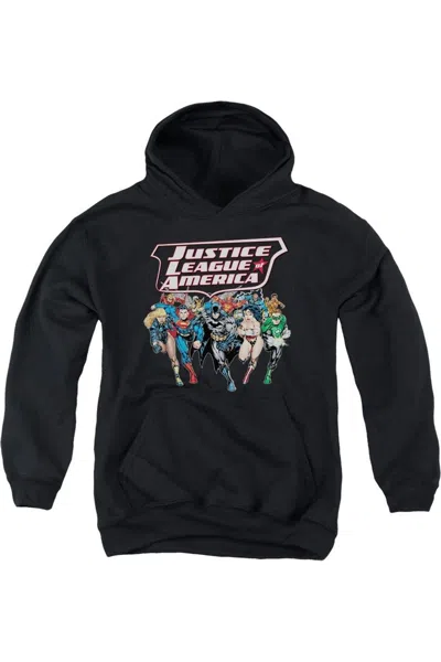 Gildan Kids' Justice League Of America Charging Justice Youth Pull Over Hoodie / Hooded Sweatshirt In Black