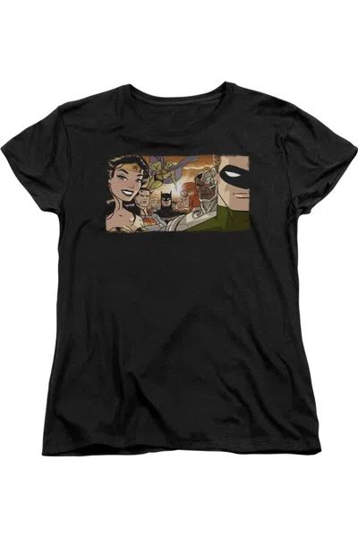 Gildan Justice League Of America Cinematic League Short Sleeve Womens Tee / T-shirt In Black