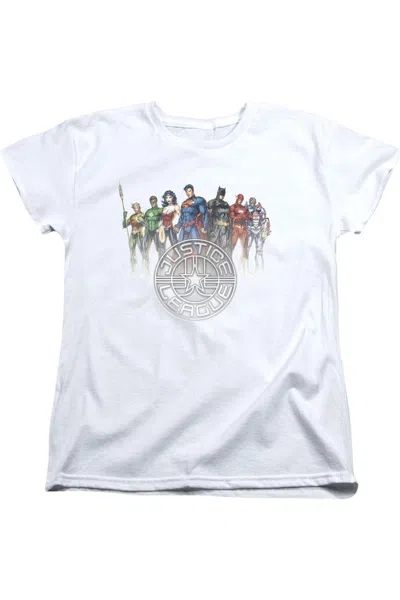 Gildan Justice League Of America Circle Crest Short Sleeve Womens Tee / T-shirt In White