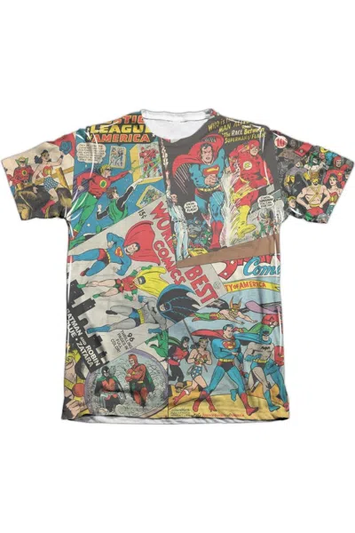 Gildan Justice League Of America Classic Collage Adult Poly/cotton Short Sleeve Tee / T-shirt In White