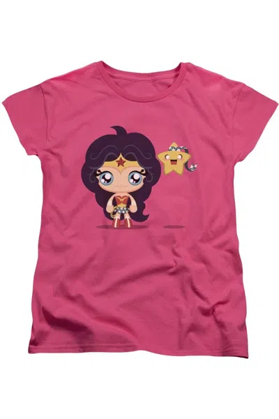 Gildan Justice League Of America Cute Wonder Woman Short Sleeve Womens Tee / T-shirt In Pink