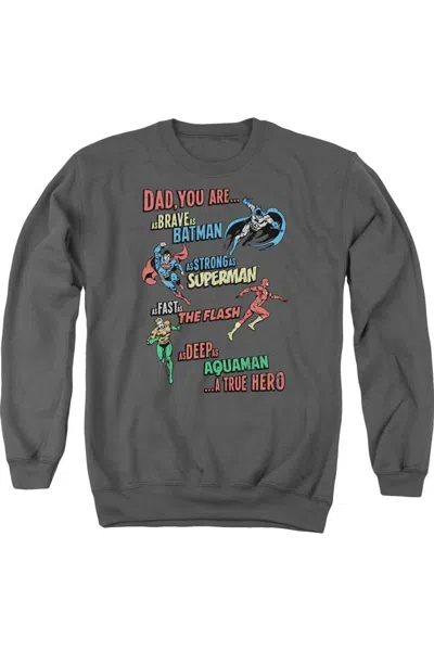 Gildan Justice League Of America Dad Hero Adult Crewneck Sweatshirt In Pink
