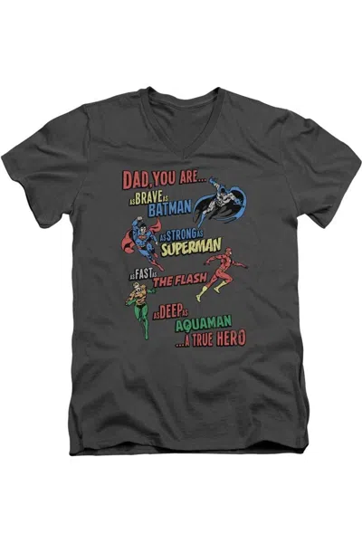 Gildan Justice League Of America Dad Hero Short Sleeve Adult V Neck Premium Cotton Tee / T-shirt In Pink