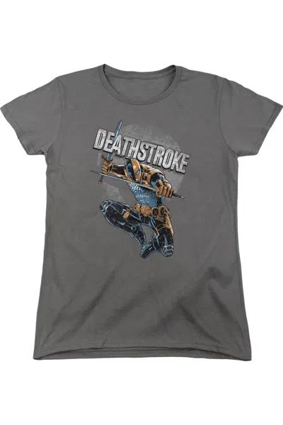 Gildan Justice League Of America Deathstroke Retro Short Sleeve Womens Tee / T-shirt In Pink