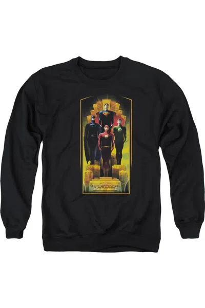 Gildan Justice League Of America Deco Adult Crewneck Sweatshirt In Black