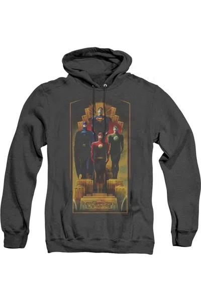 Gildan Justice League Of America Deco Adult Heather Hoodie / Hooded Sweatshirt In Black