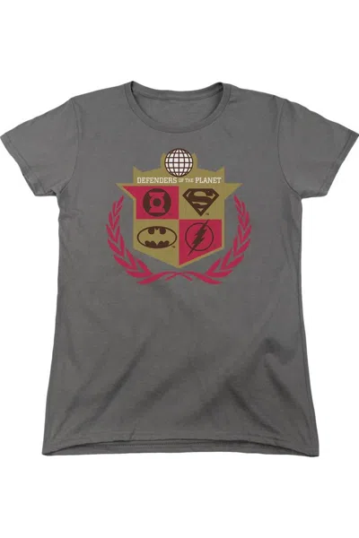Gildan Justice League Of America Defenders Short Sleeve Womens Tee / T-shirt In Gray