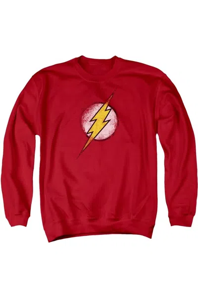Gildan Justice League Of America Destroyed Flash Logo Adult Crewneck Sweatshirt In Red
