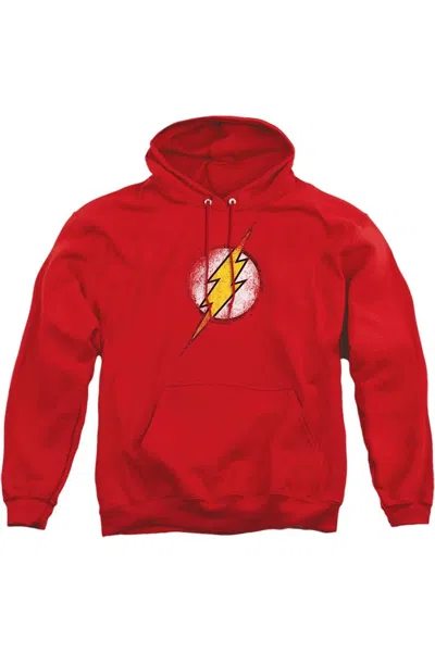 Gildan Justice League Of America Destroyed Flash Logo Adult Pull Over Hoodie / Hooded Sweatshirt In Red