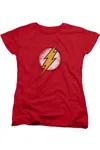 Gildan Justice League Of America Destroyed Flash Logo Short Sleeve Womens Tee / T-shirt In Red