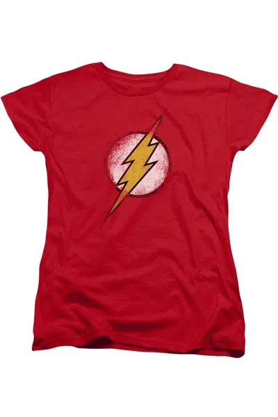 GILDAN JUSTICE LEAGUE OF AMERICA DESTROYED FLASH LOGO SHORT SLEEVE WOMENS TEE / T-SHIRT