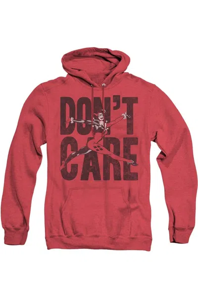 Gildan Justice League Of America Dont Care Adult Heather Hoodie / Hooded Sweatshirt In Red