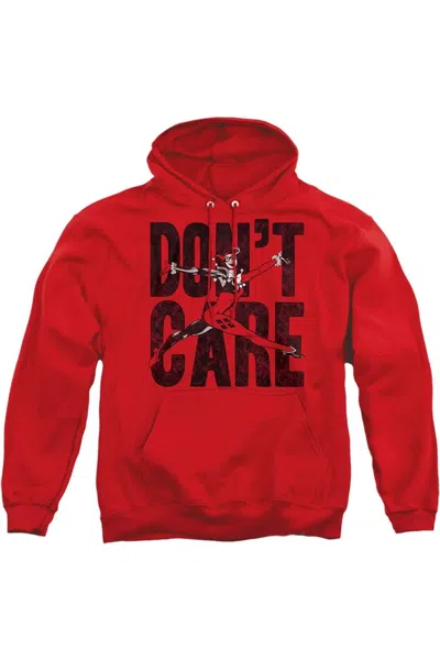 Gildan Justice League Of America Dont Care Adult Pull Over Hoodie / Hooded Sweatshirt In Red