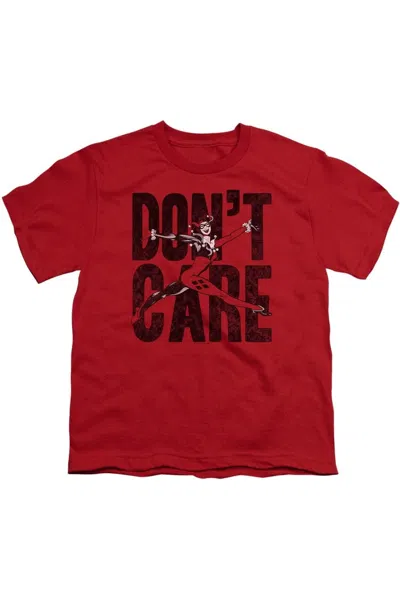 Gildan Kids' Justice League Of America Dont Care Short Sleeve Youth Tee / T-shirt In Red