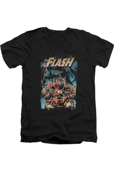 Gildan Justice League Of America Electric Chair Short Sleeve Adult V Neck Premium Cotton Tee / T-shirt In Black