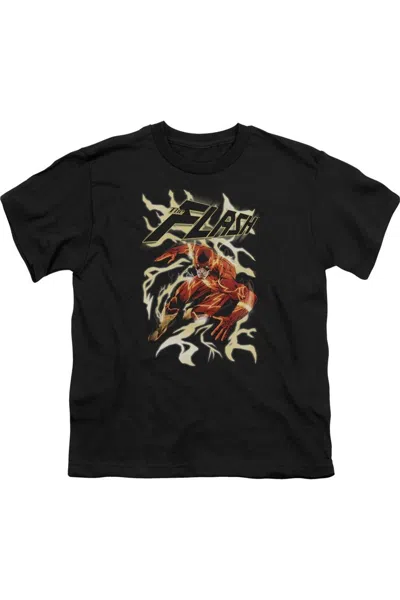 Gildan Kids' Justice League Of America Electric Run Short Sleeve Youth Tee / T-shirt In Black