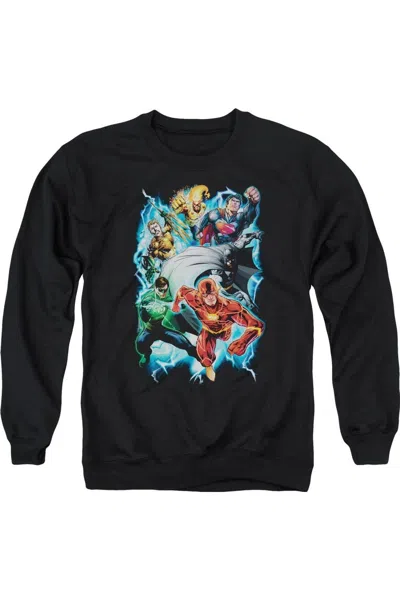Gildan Justice League Of America Electric Team Adult Crewneck Sweatshirt In Black