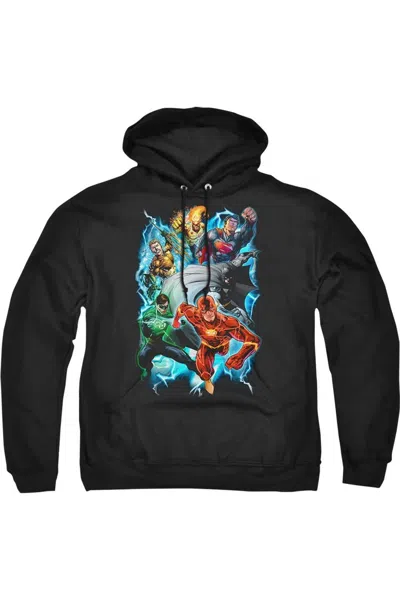 Gildan Justice League Of America Electric Team Adult Pull Over Hoodie / Hooded Sweatshirt In Black