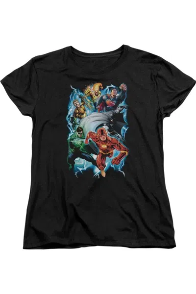 Gildan Justice League Of America Electric Team Short Sleeve Womens Tee / T-shirt In Black