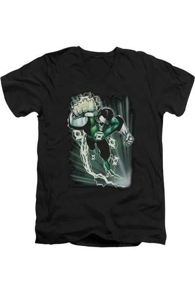 Gildan Justice League Of America Emerald Energy Short Sleeve Adult V Neck Tee / T-shirt In Black