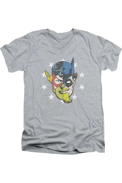 Gildan Justice League Of America Face Off Short Sleeve Adult V Neck Premium Cotton Tee / T-shirt In Multi