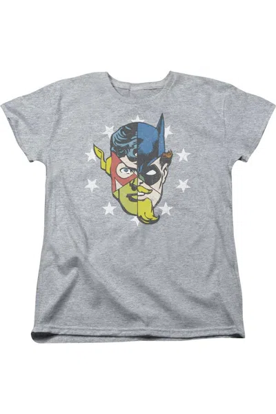 Gildan Justice League Of America Face Off Short Sleeve Womens Tee / T-shirt In Gray