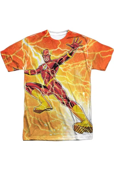 Gildan Justice League Of America Fast As Lightning Short Sleeve Adult Poly Crew Tee / T-shirt In White